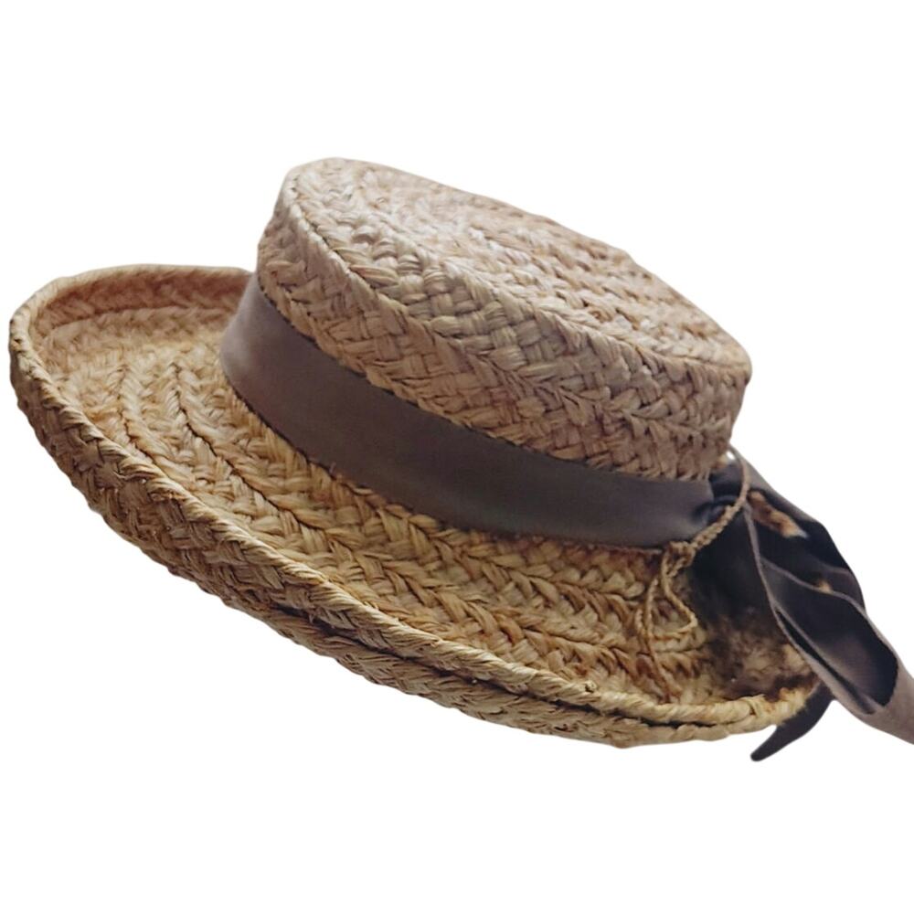 Helen Kaminski Australia Handmade Raffia Boater Hat Natural OS Madagascar - Picture 3 of 7